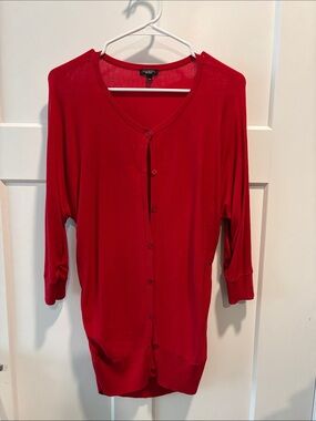 Talbots Bright Red Lightweight V-Neck Button Cardigan